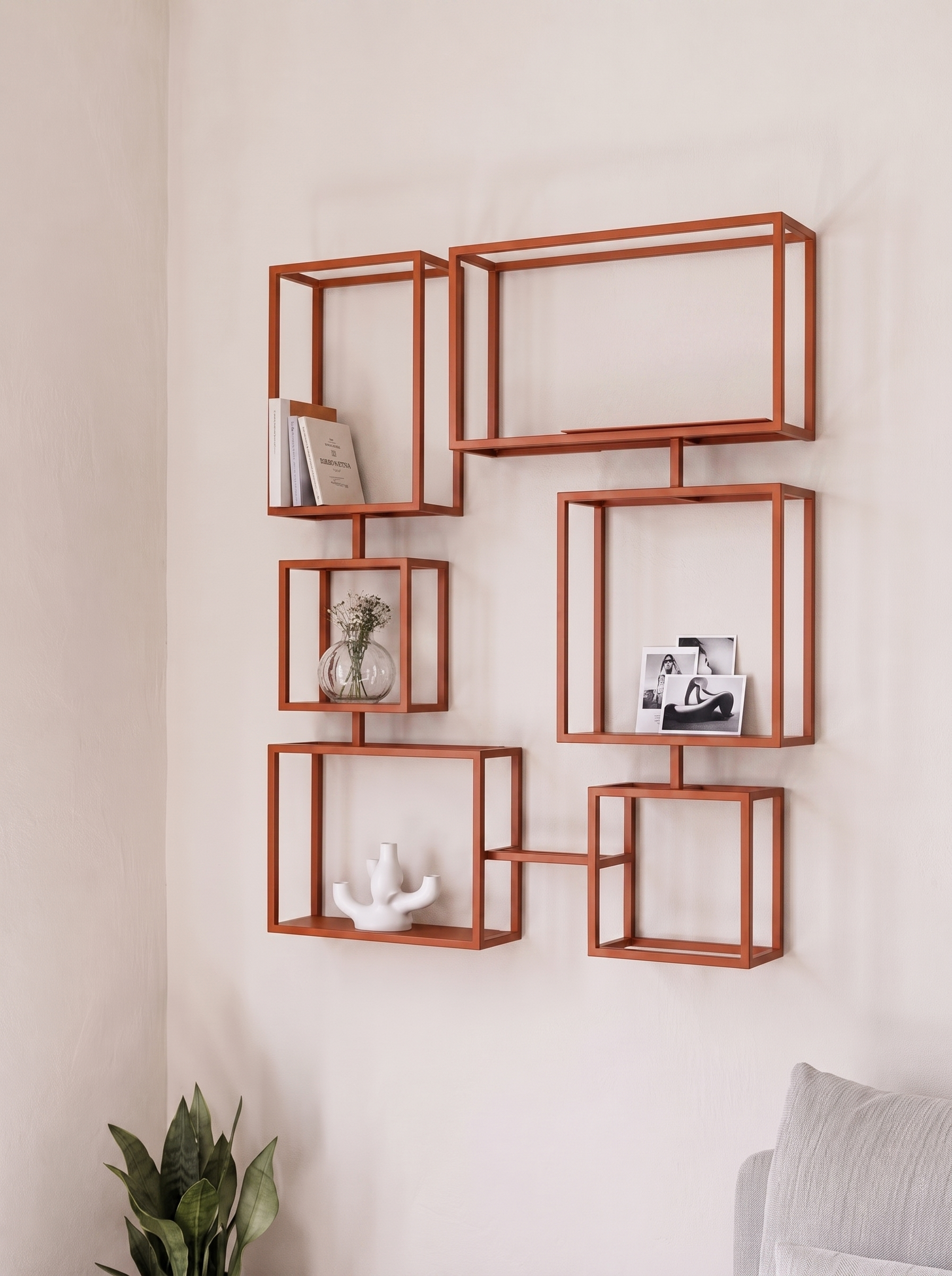 Repisa Enzo Naranja con decorativos