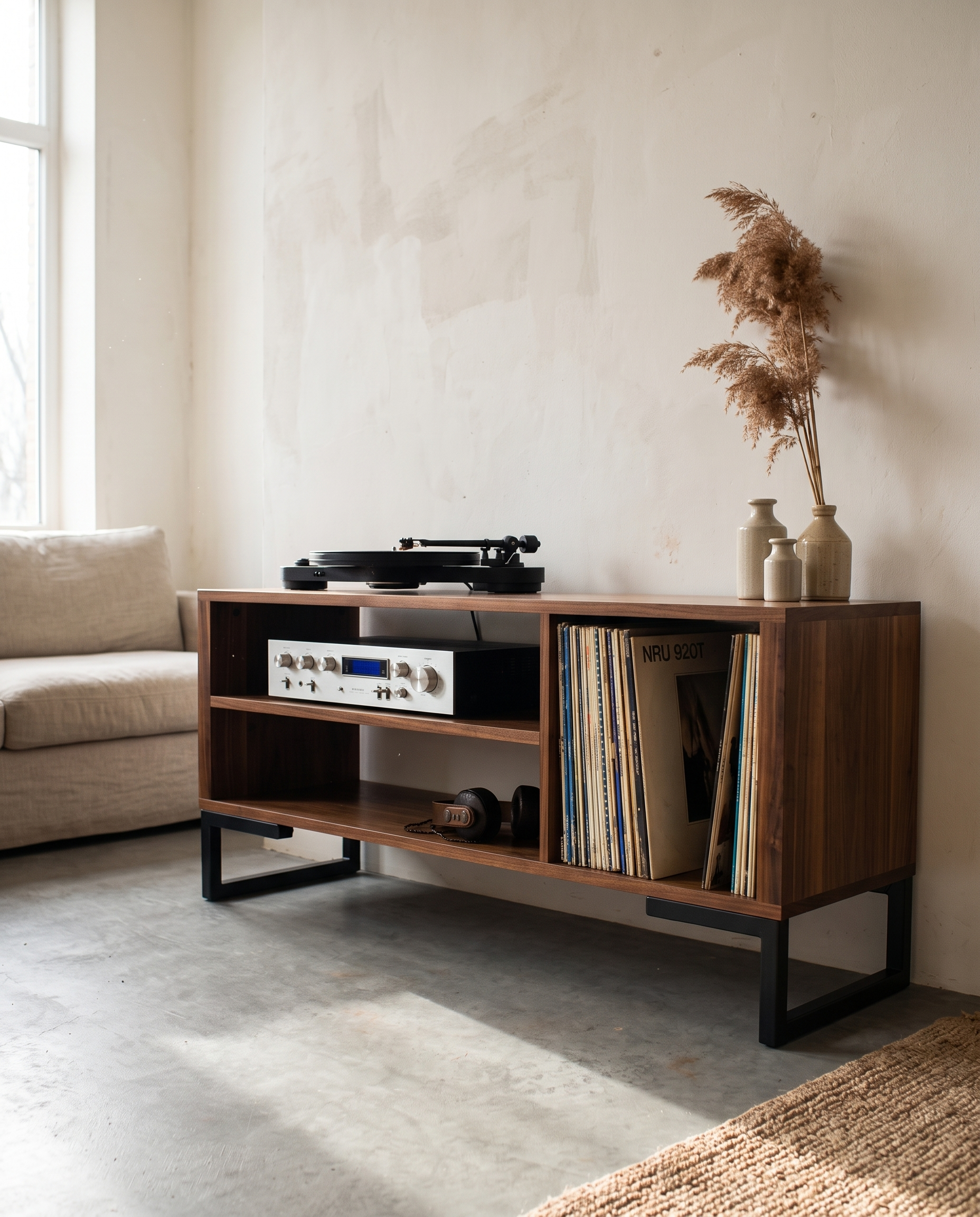 Credenza Febo Tzalam en espacio minimalista con productos