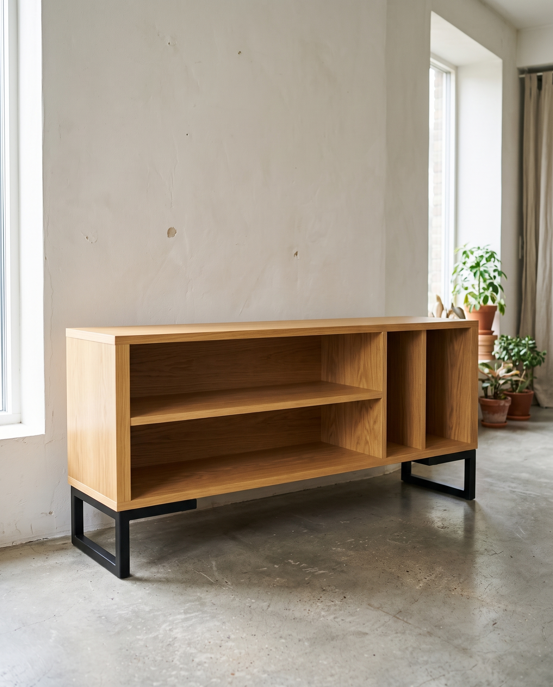 Credenza Febo Encino en espacio minimalista sin productos