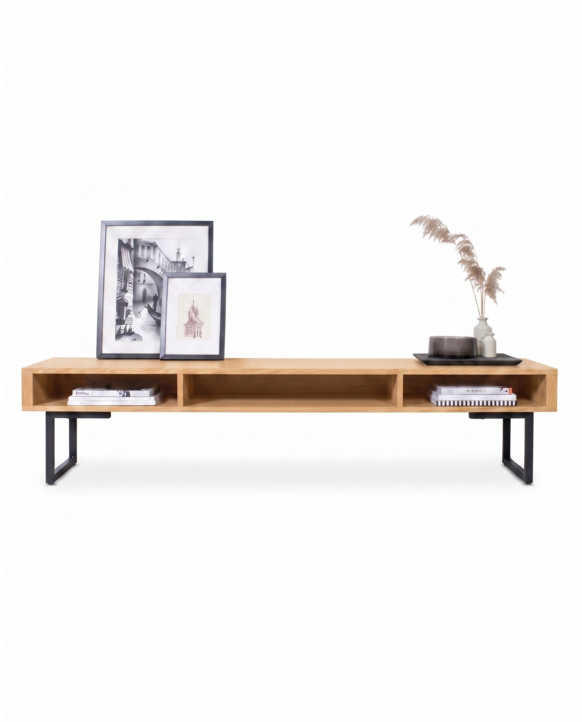 Mueble de TV Encino fondo blanco con productos