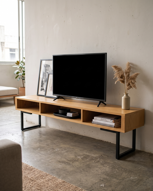 Mueble de TV Encino con televisión en espacio minimalista